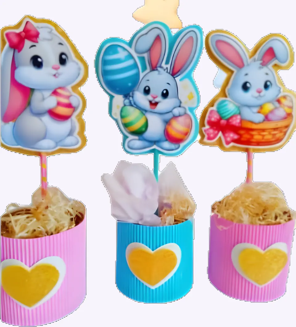 Centros de mesa con conejitos decorados